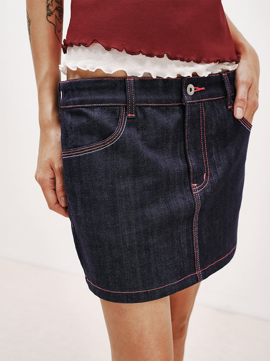 Raw denim mini skirt