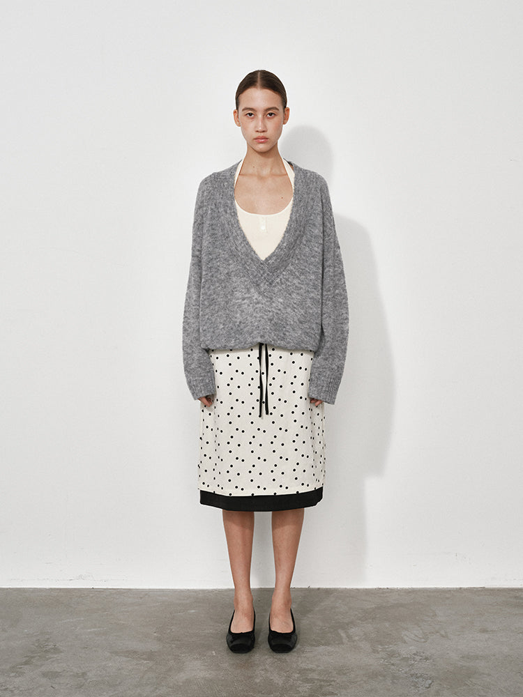 False Two-piece Oversized Deep V-neck Knit Sweater