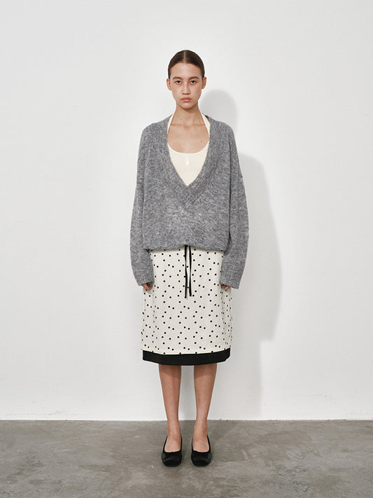 False Two-piece Oversized Deep V-neck Knit Sweater