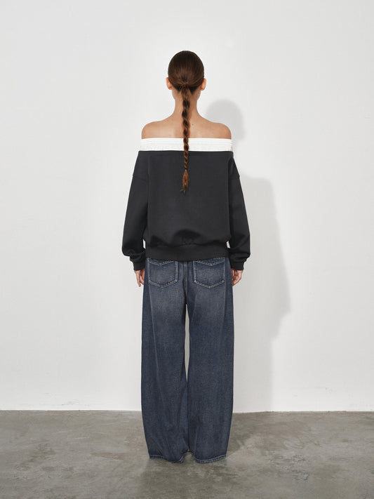 Color-Block Boat Neck Sweatshirt