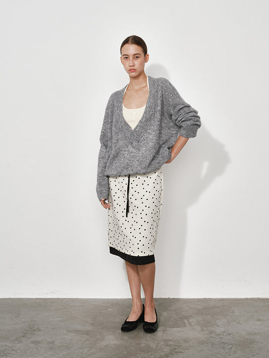 False Two-piece Oversized Deep V-neck Knit Sweater