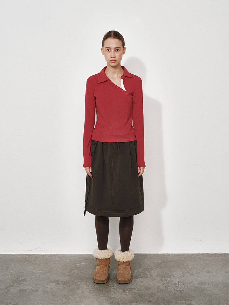 Double-Waistband Midi Skirt