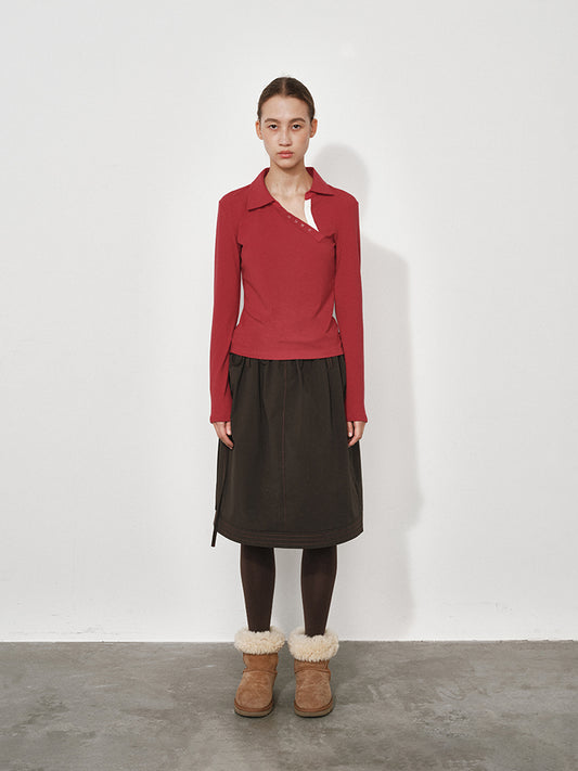 Double-Waistband Midi Skirt