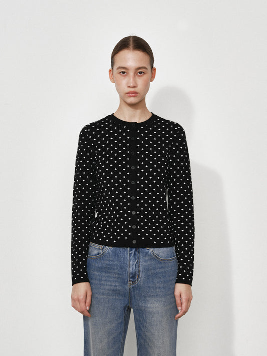Polka Dot Jacquard Wool Cardigan