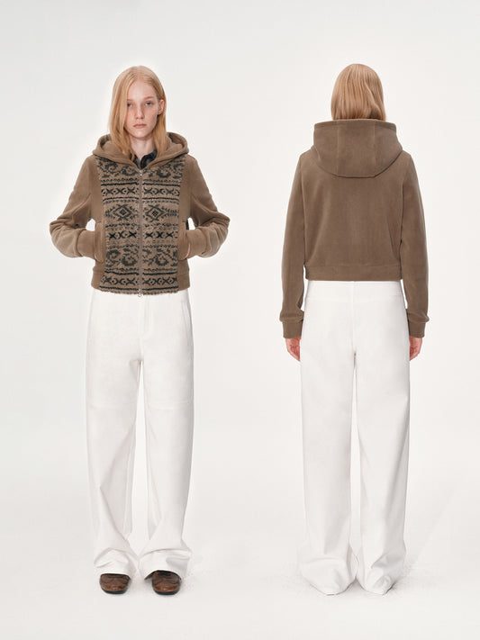 Polar fleece jacquard knit hoodie