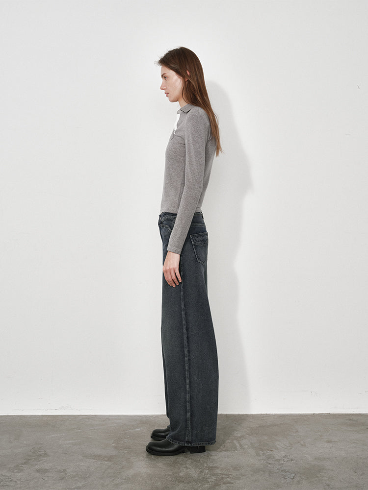 Wide, Straight-Leg Non-Stretch DenimJeans