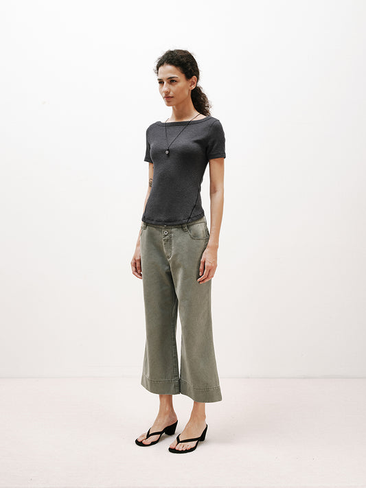 TENCEL-Wool Boat Neck Short-Sleeve T-Shir