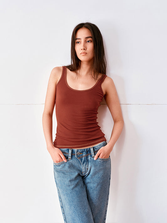 Color-Block Stitch Lyocell Basic Tank top