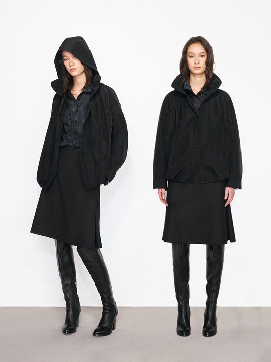 Hidden Hood Pleated Jacket