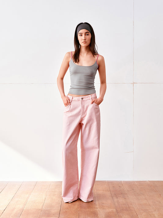 Dusty pink washed cargo jeans