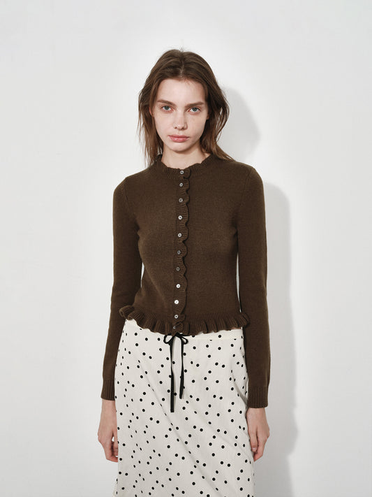 Ruffles Wool Blend Knitted Cardigan
