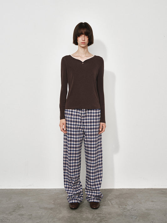 Plaid Tie-Waist Relaxed-Fit Trousers