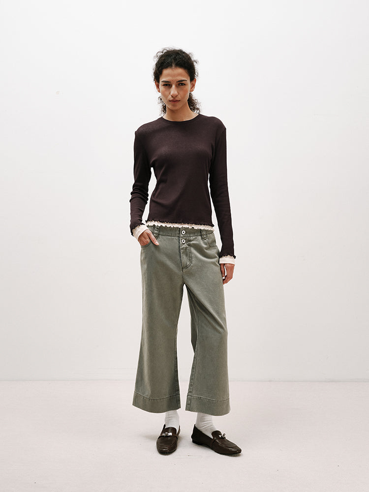 Washed Cropped Flared Pants