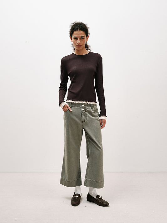 Washed Cropped Flared Pants