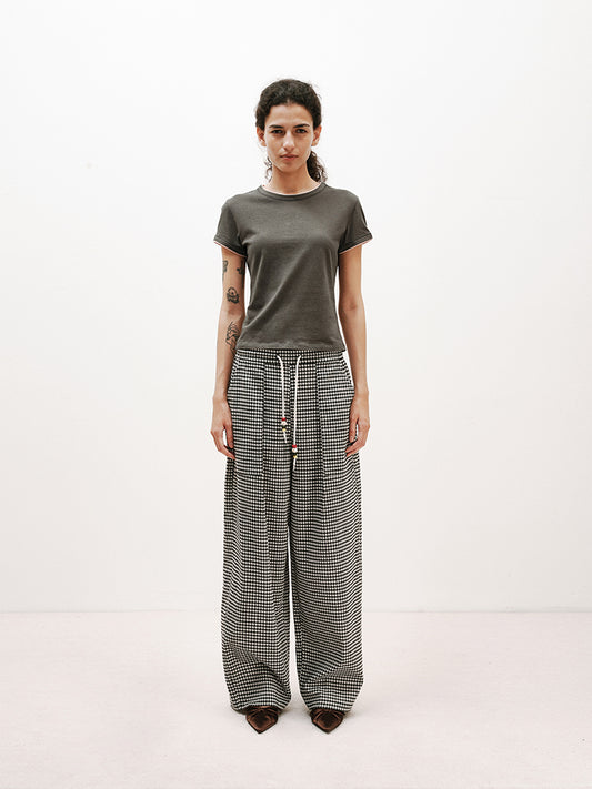 Black and White Plaid Casual Pants