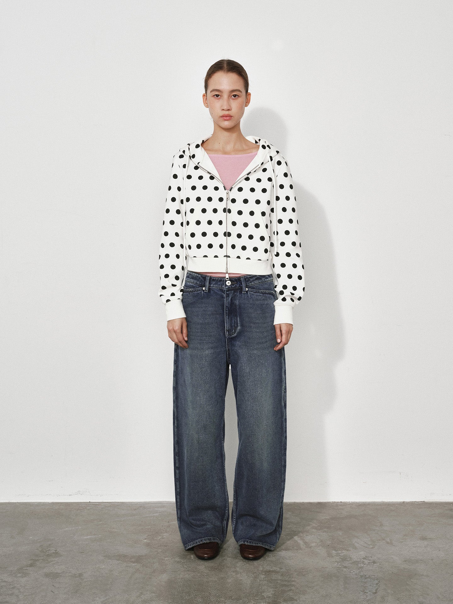 Dot hooded sweatshirt jacket