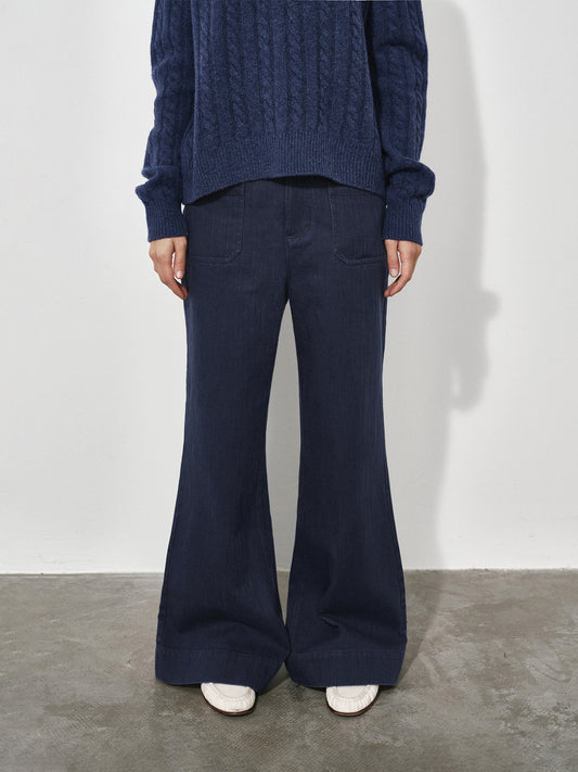 Slub-Textured Flared Casual Pants