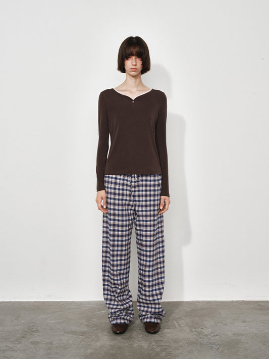 Lace-Trimmed Sweetheart Neckline Long Sleeve Tee