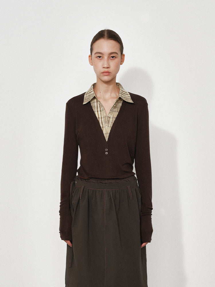 Knit & Woven Plaid Polo Shirt