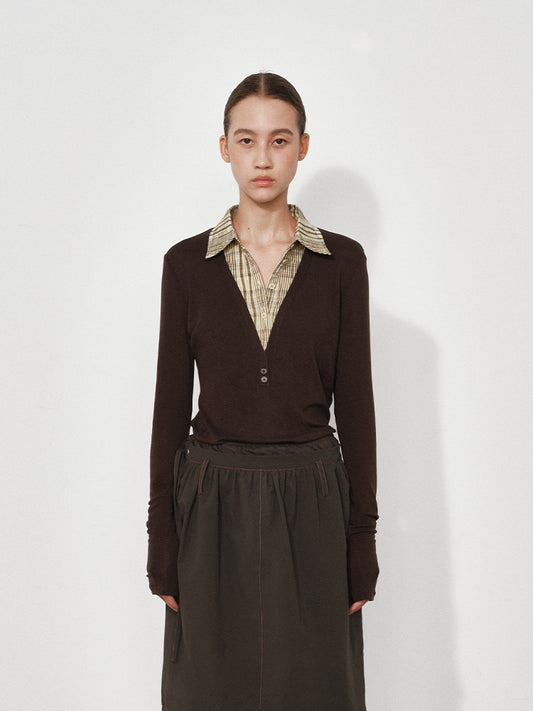 Knit & Woven Plaid Polo Shirt