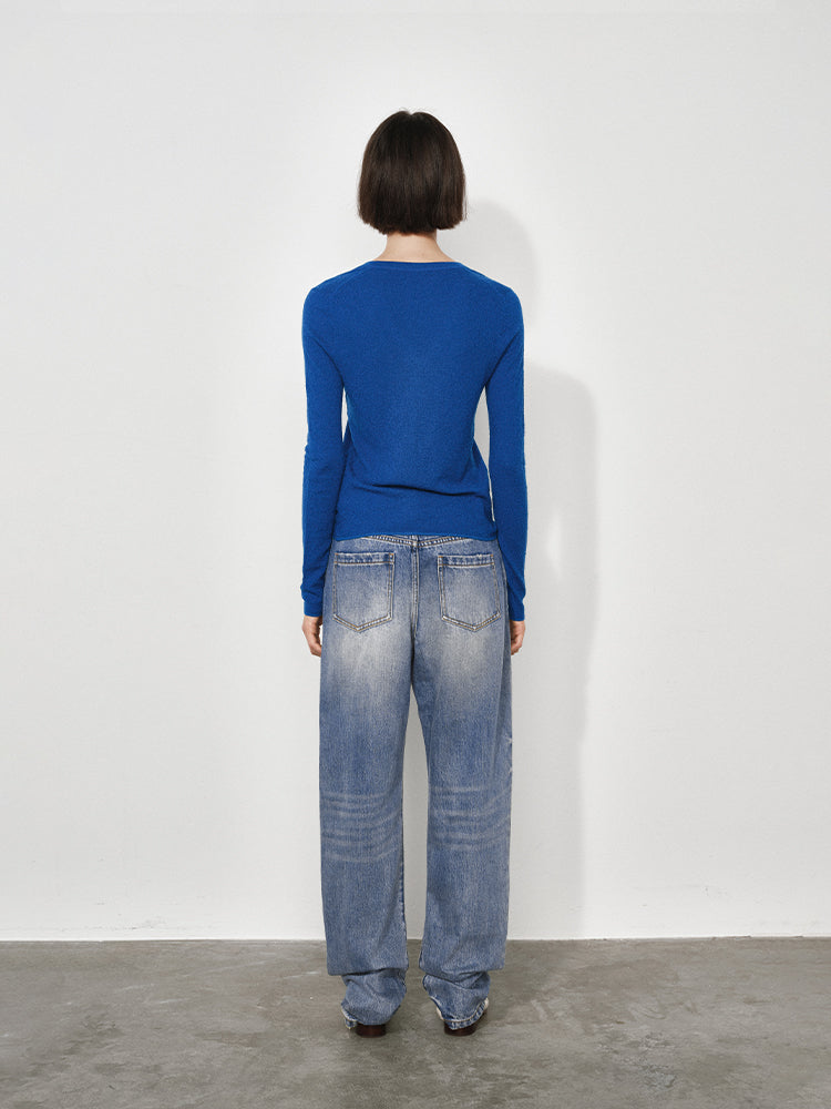 Curved Blade Flared Stacked Jeans