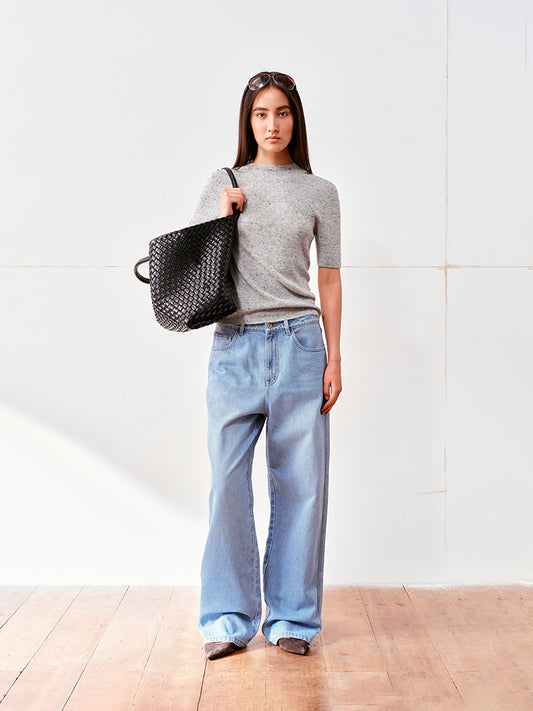 Ice blue washed straight leg jeans