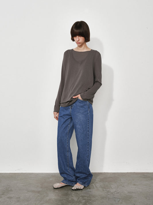 Wide, Straight-Leg Non-Stretch DenimJeans