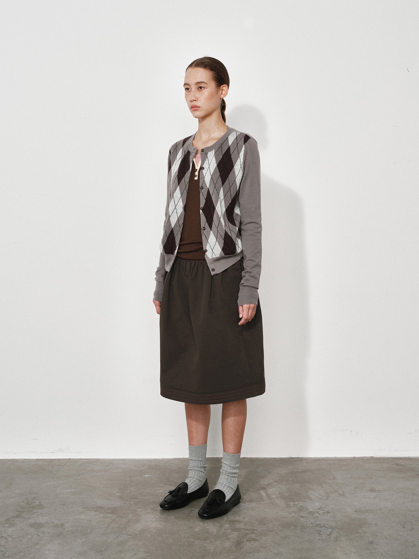 Colorblock Argyle Jacquard Knit Cardigan