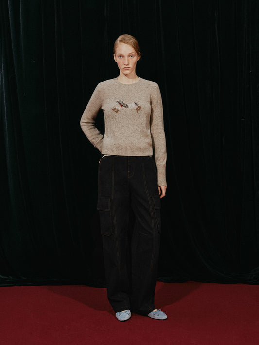 Pony Print Crewneck Sweater with Fringe