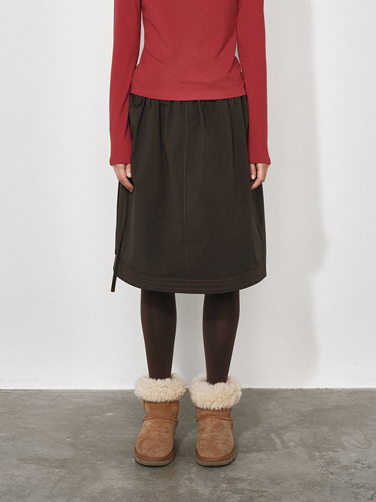 Double-Waistband Midi Skirt