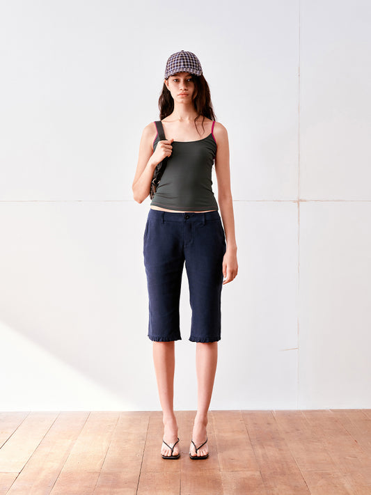 Tencel-Linen Blend Lace Trim Capri Pants