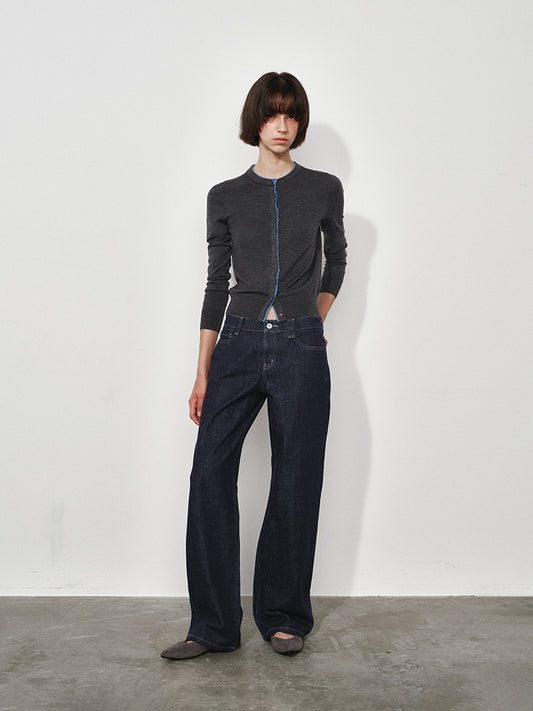 Ruffle-Trim Colorblock Knit Cardigan