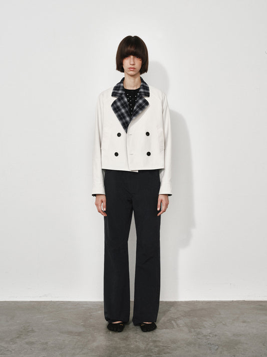 Double-Sided Check Short Trench Jacket