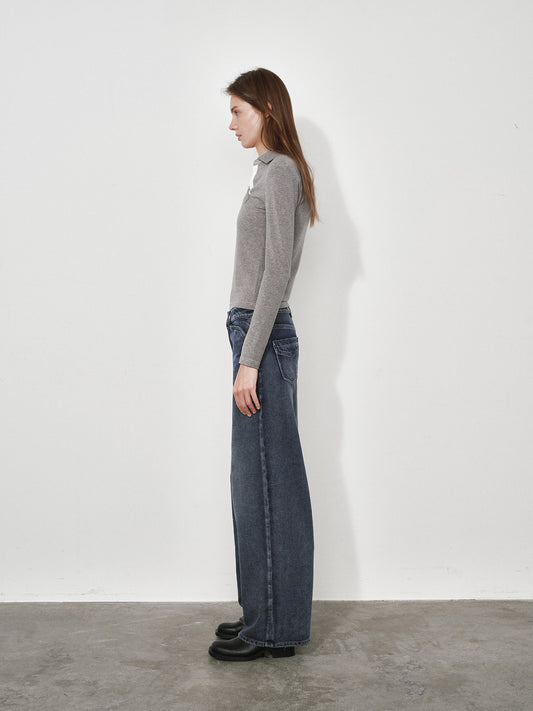 Wide, Straight-Leg Non-Stretch DenimJeans