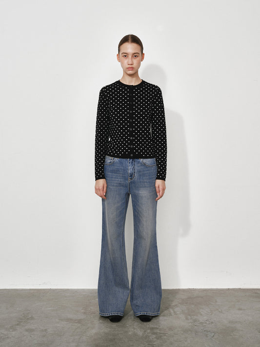 Polka Dot Jacquard Wool Cardigan