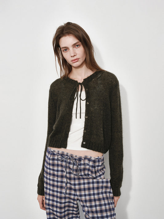 Semi-Sheer Wool-Blend Knit Tie-Front Cardigan