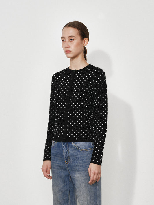 Polka Dot Jacquard Wool Cardigan