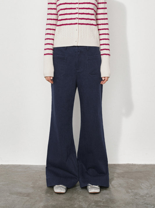 Slub-Textured Flared Casual Pants