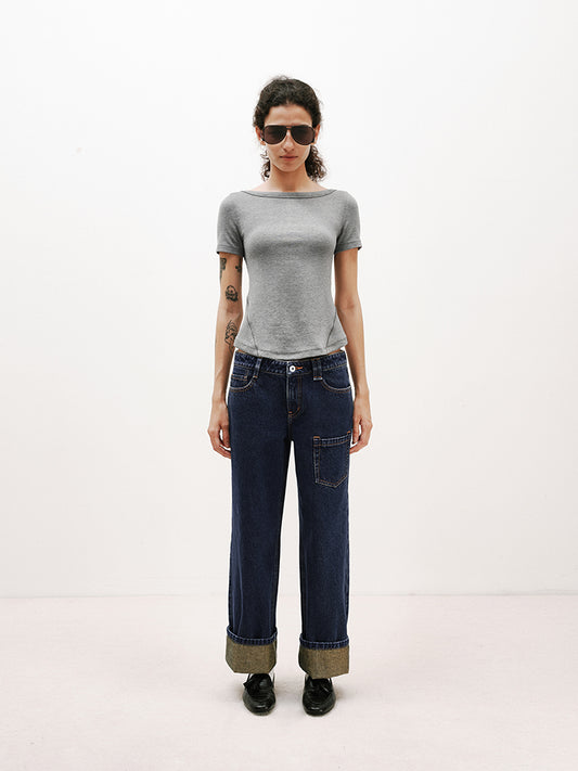 Deep Sea Blue Washed Straight-Leg Jeans