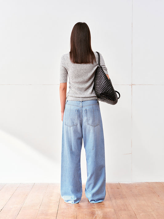 Ice blue washed straight leg jeans