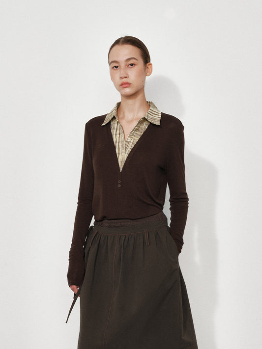 Knit & Woven Plaid Polo Shirt