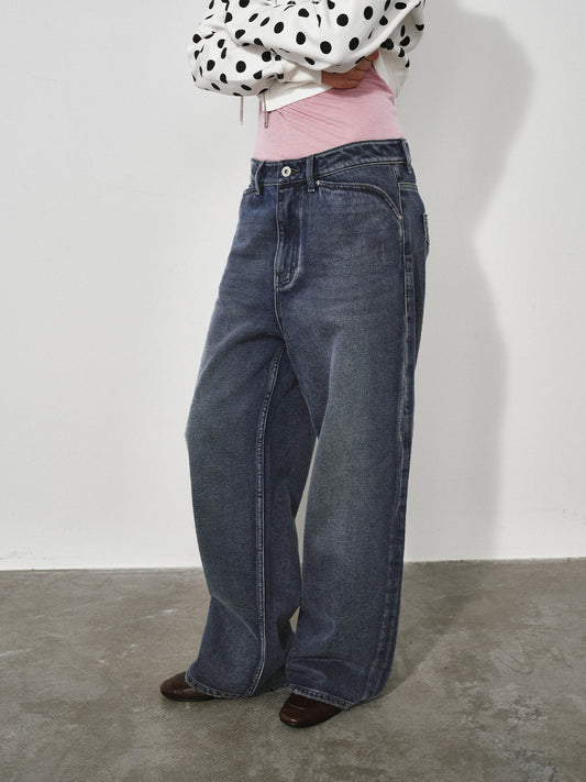 Wide, Straight-Leg Non-Stretch DenimJeans