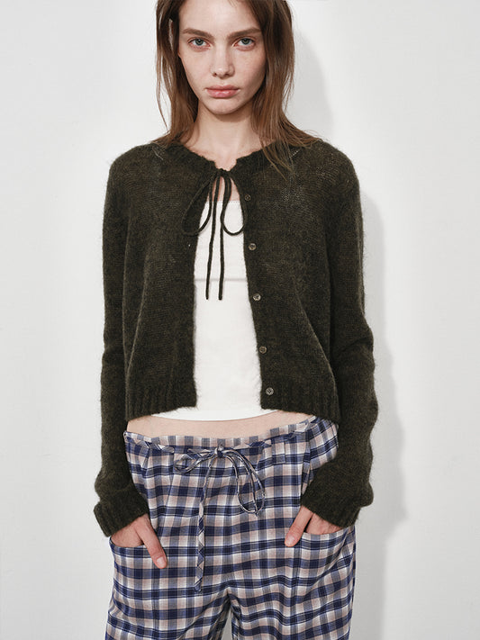 Semi-Sheer Wool-Blend Knit Tie-Front Cardigan