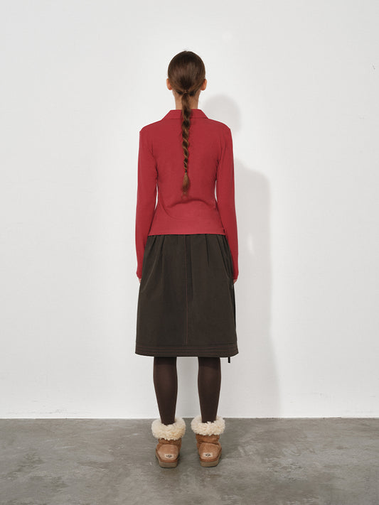 Double-Waistband Midi Skirt