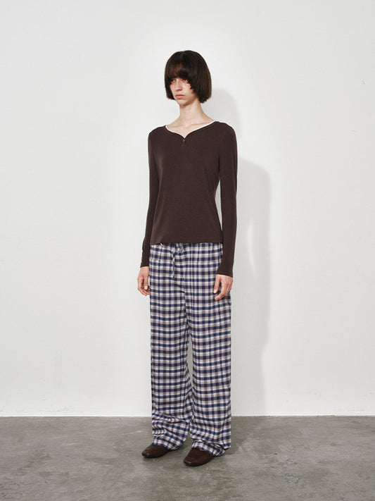 Plaid Tie-Waist Relaxed-Fit Trousers