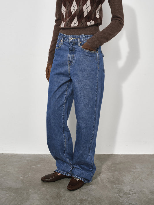 Wide, Straight-Leg Non-Stretch DenimJeans