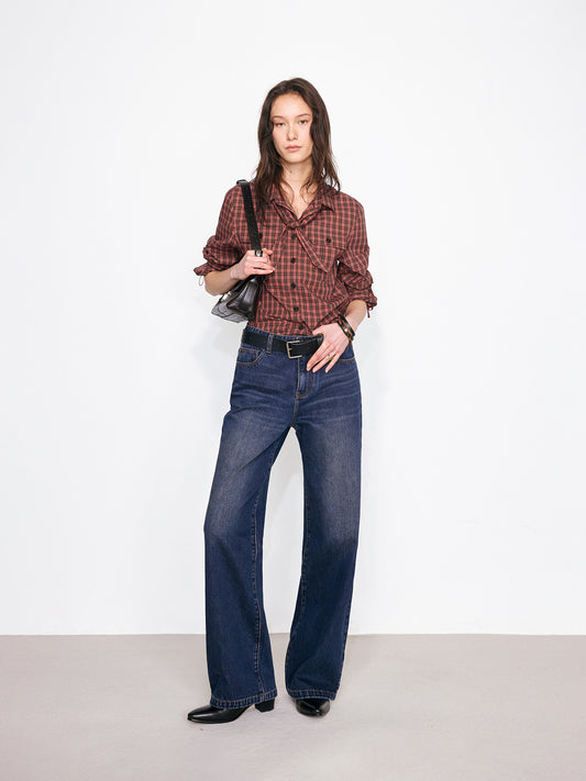 Work Plaid Shirt with Detachable Bow Tie