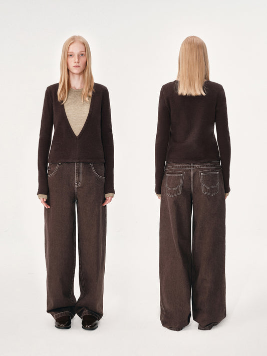 Color-block V-neck top