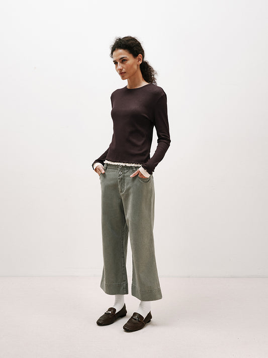 Washed Cropped Flared Pants