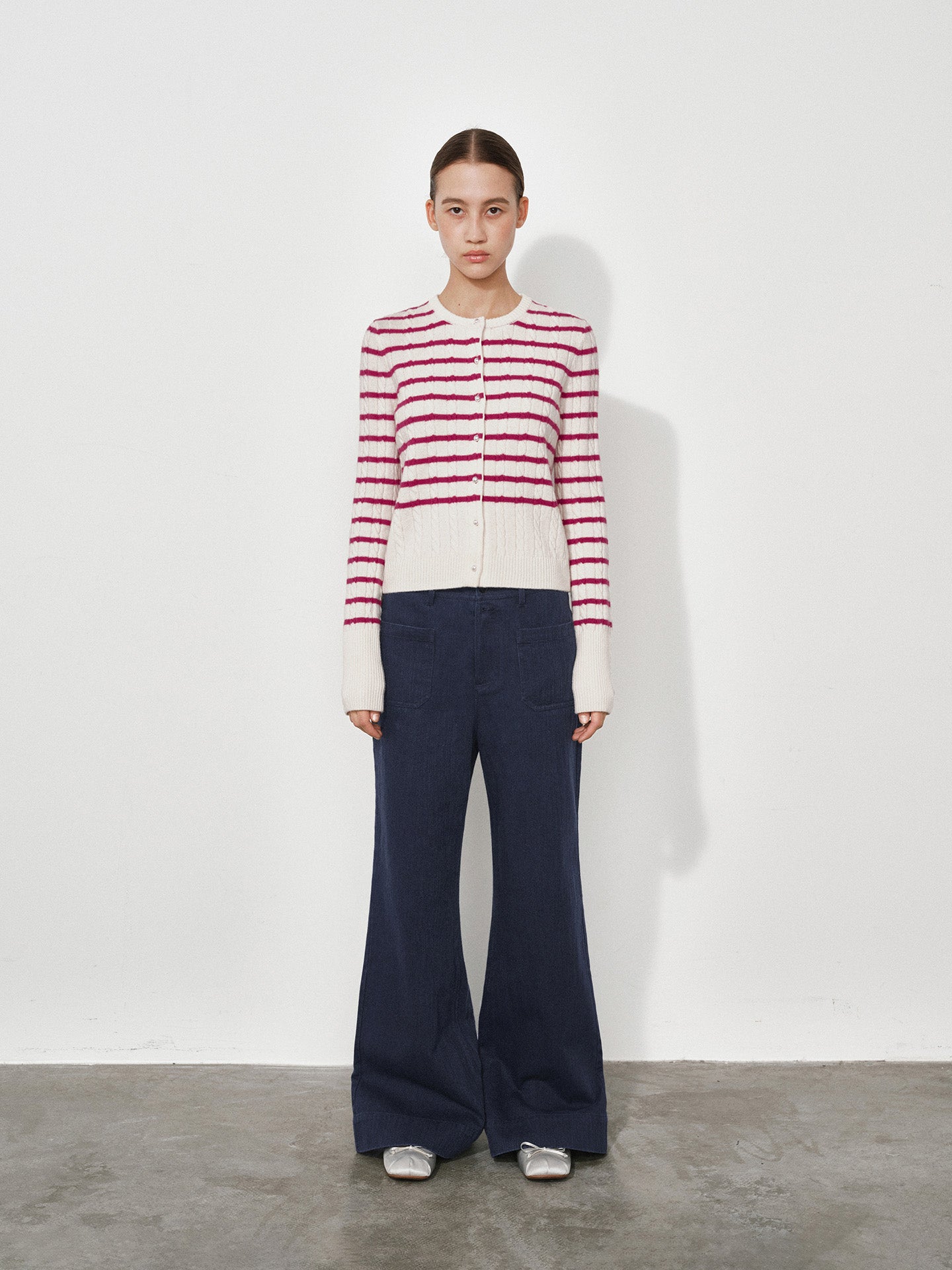 Slub-Textured Flared Casual Pants